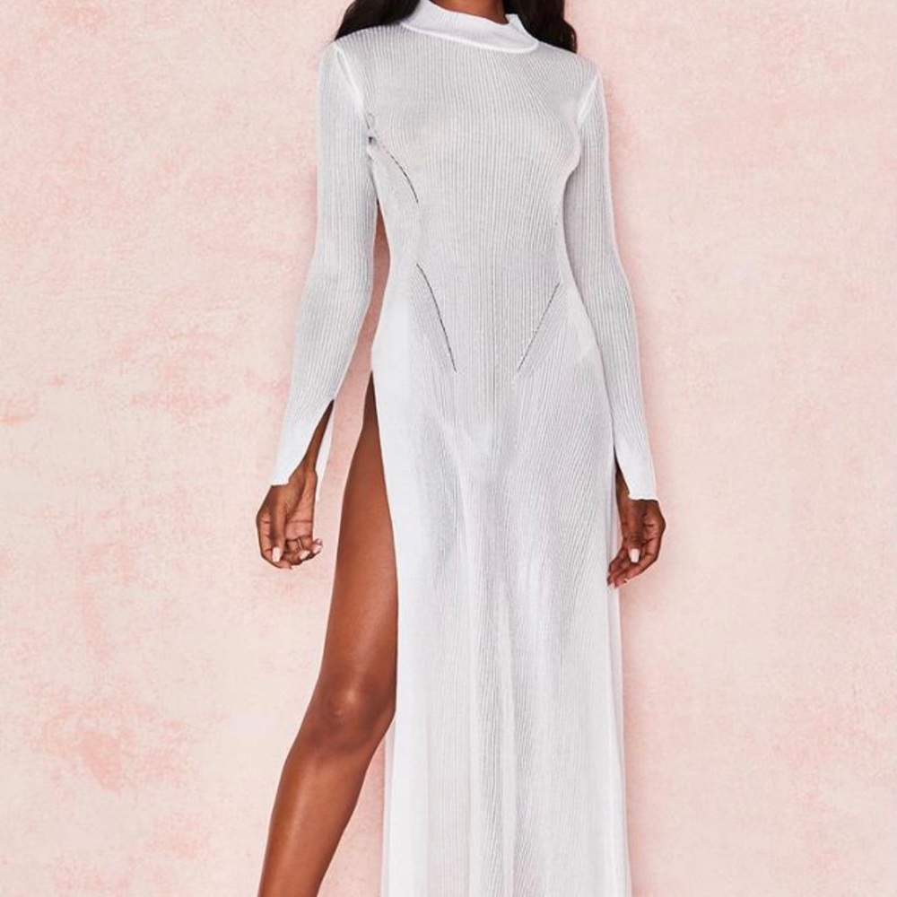 House of CB ‘Orianna’ white rib sheer maxi dress